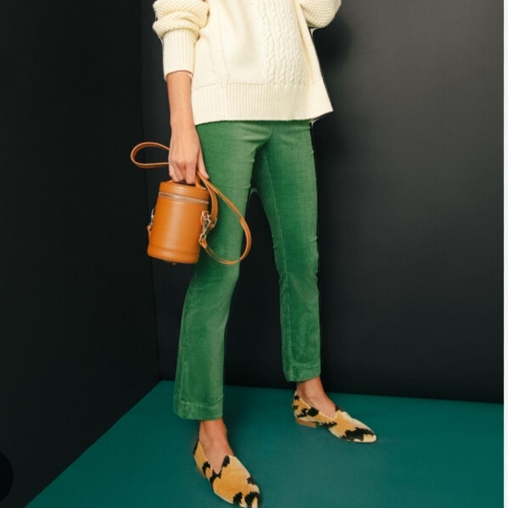 Green Corduroy Slim Straight Pants